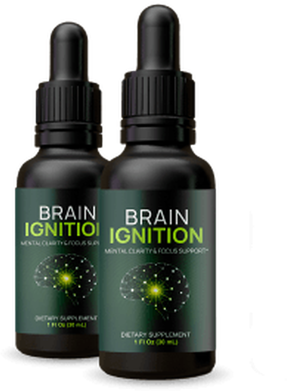 Brain Ignition Mental Clarity and Focus Support dropper bottles, two bottles